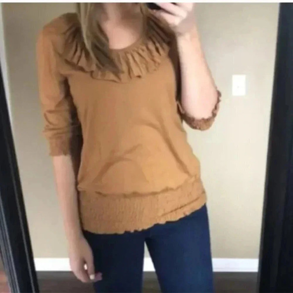 Cha Cha Vente Ruffle Shirt | Mustard | Camel Color | Ruffles | Shirt with Ruffle - Picture 9 of 9